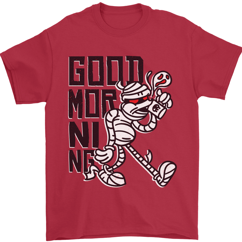 Good Morning Mummy Coffee Halloween Mens T-Shirt 100% Cotton Red