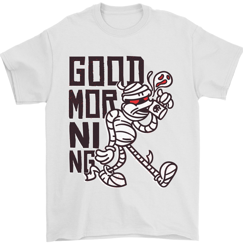 Good Morning Mummy Coffee Halloween Mens T-Shirt 100% Cotton White