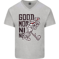 Good Morning Mummy Coffee Halloween Mens V-Neck Cotton T-Shirt Sports Grey