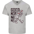 Good Morning Mummy Coffee Halloween Mens V-Neck Cotton T-Shirt Sports Grey