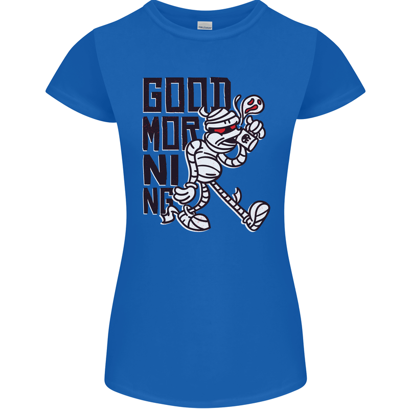 Good Morning Mummy Coffee Halloween Womens Petite Cut T-Shirt Royal Blue