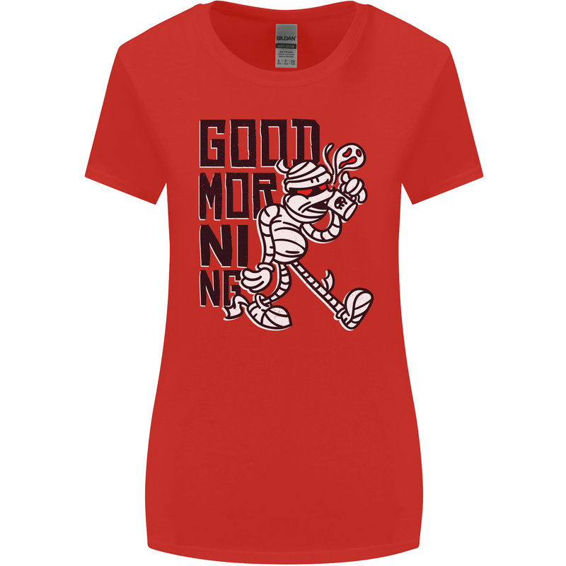 Good Morning Mummy Coffee Halloween Womens Wider Cut T-Shirt Red