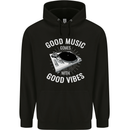 Good Music Vibes DJ Decks Vinyl Turntable Childrens Kids Hoodie Black