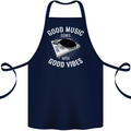 Good Music Vibes DJ Decks Vinyl Turntable Cotton Apron 100% Organic Navy Blue