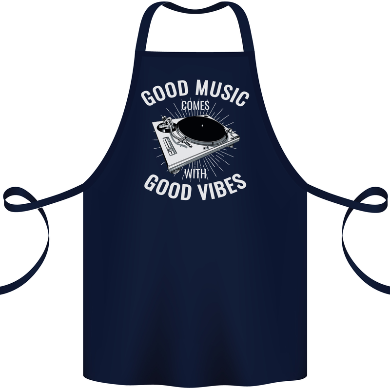 Good Music Vibes DJ Decks Vinyl Turntable Cotton Apron 100% Organic Navy Blue