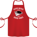 Good Music Vibes DJ Decks Vinyl Turntable Cotton Apron 100% Organic Red
