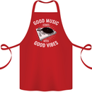 Good Music Vibes DJ Decks Vinyl Turntable Cotton Apron 100% Organic Red