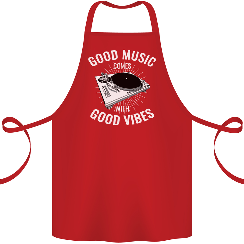 Good Music Vibes DJ Decks Vinyl Turntable Cotton Apron 100% Organic Red