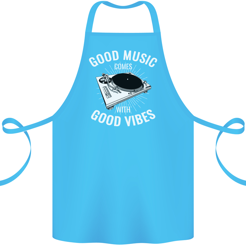 Good Music Vibes DJ Decks Vinyl Turntable Cotton Apron 100% Organic Turquoise