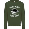 Good Music Vibes DJ Decks Vinyl Turntable Kids Sweatshirt Jumper Forest Green