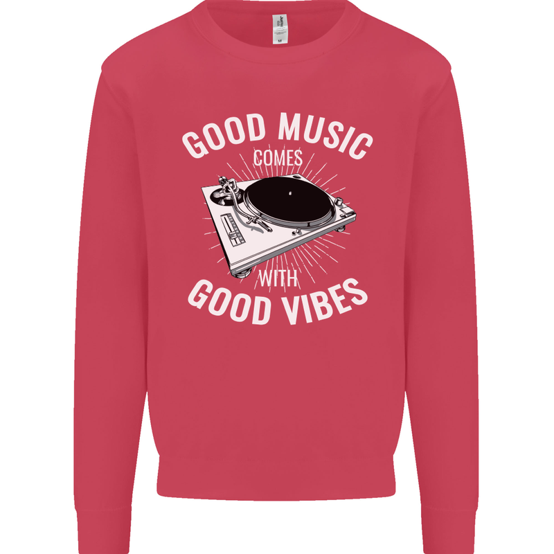 Good Music Vibes DJ Decks Vinyl Turntable Kids Sweatshirt Jumper Heliconia