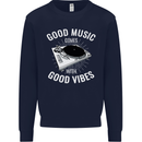 Good Music Vibes DJ Decks Vinyl Turntable Kids Sweatshirt Jumper Navy Blue