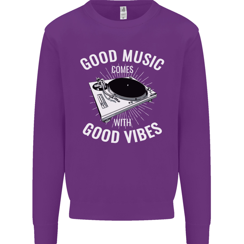 Good Music Vibes DJ Decks Vinyl Turntable Kids Sweatshirt Jumper Purple