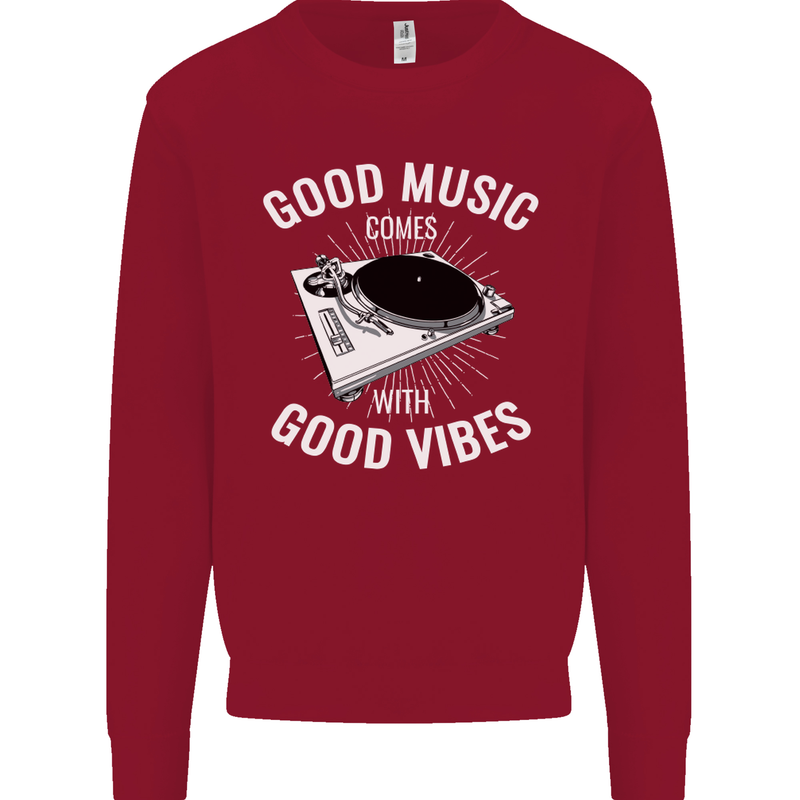 Good Music Vibes DJ Decks Vinyl Turntable Kids Sweatshirt Jumper Red