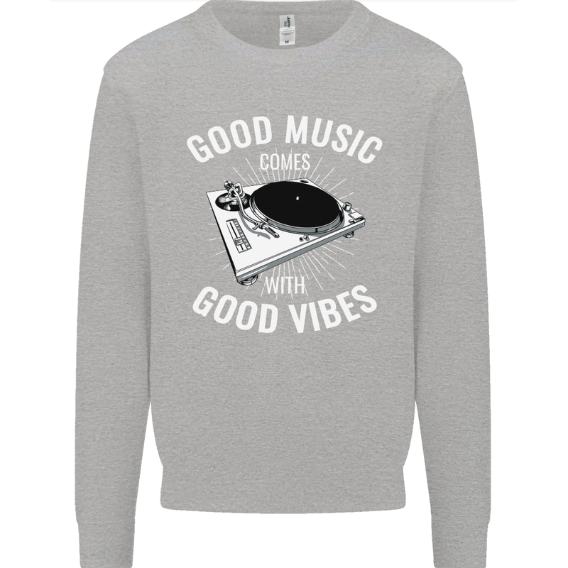 Good Music Vibes DJ Decks Vinyl Turntable Kids Sweatshirt Jumper Sports Grey