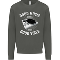 Good Music Vibes DJ Decks Vinyl Turntable Kids Sweatshirt Jumper Storm Grey