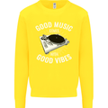 Good Music Vibes DJ Decks Vinyl Turntable Kids Sweatshirt Jumper Yellow