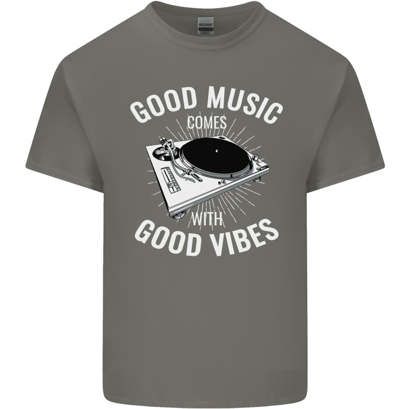 Good Music Vibes DJ Decks Vinyl Turntable Kids T-Shirt Childrens Charcoal