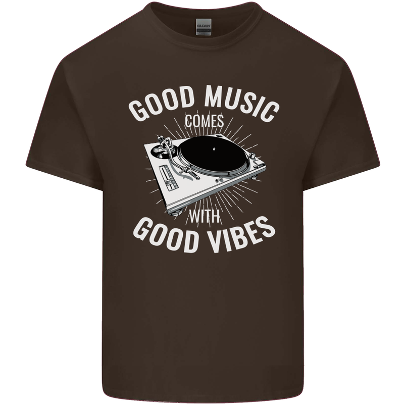 Good Music Vibes DJ Decks Vinyl Turntable Kids T-Shirt Childrens Chocolate