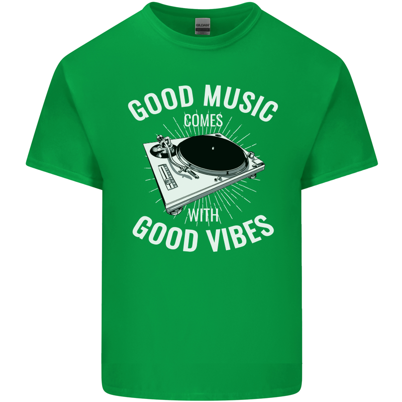 Good Music Vibes DJ Decks Vinyl Turntable Kids T-Shirt Childrens Irish Green