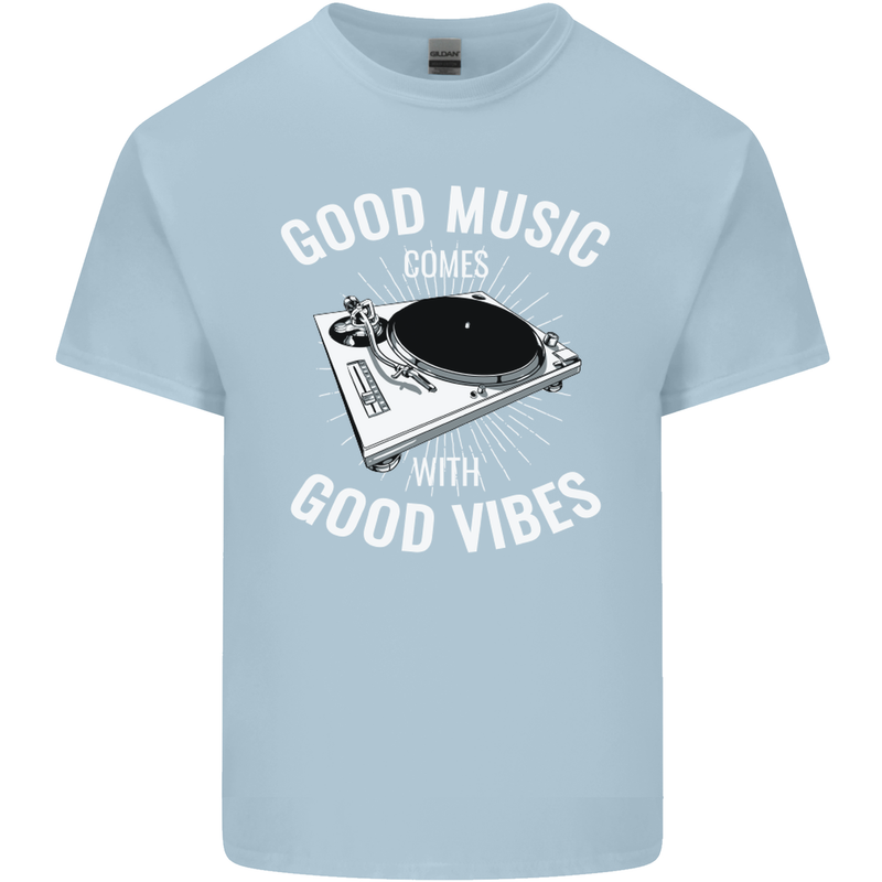 Good Music Vibes DJ Decks Vinyl Turntable Kids T-Shirt Childrens Light Blue