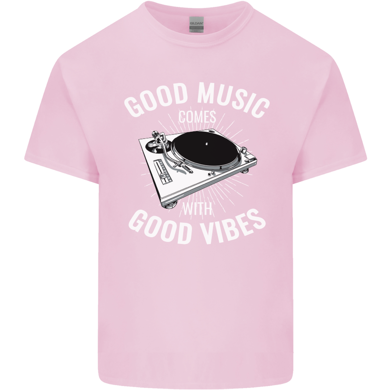 Good Music Vibes DJ Decks Vinyl Turntable Kids T-Shirt Childrens Light Pink