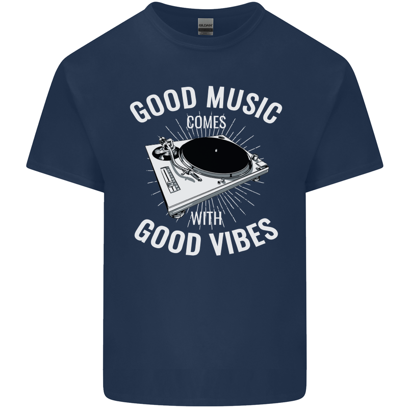 Good Music Vibes DJ Decks Vinyl Turntable Kids T-Shirt Childrens Navy Blue