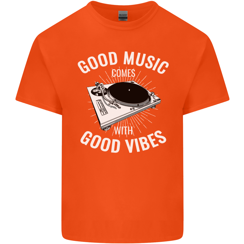 Good Music Vibes DJ Decks Vinyl Turntable Kids T-Shirt Childrens Orange