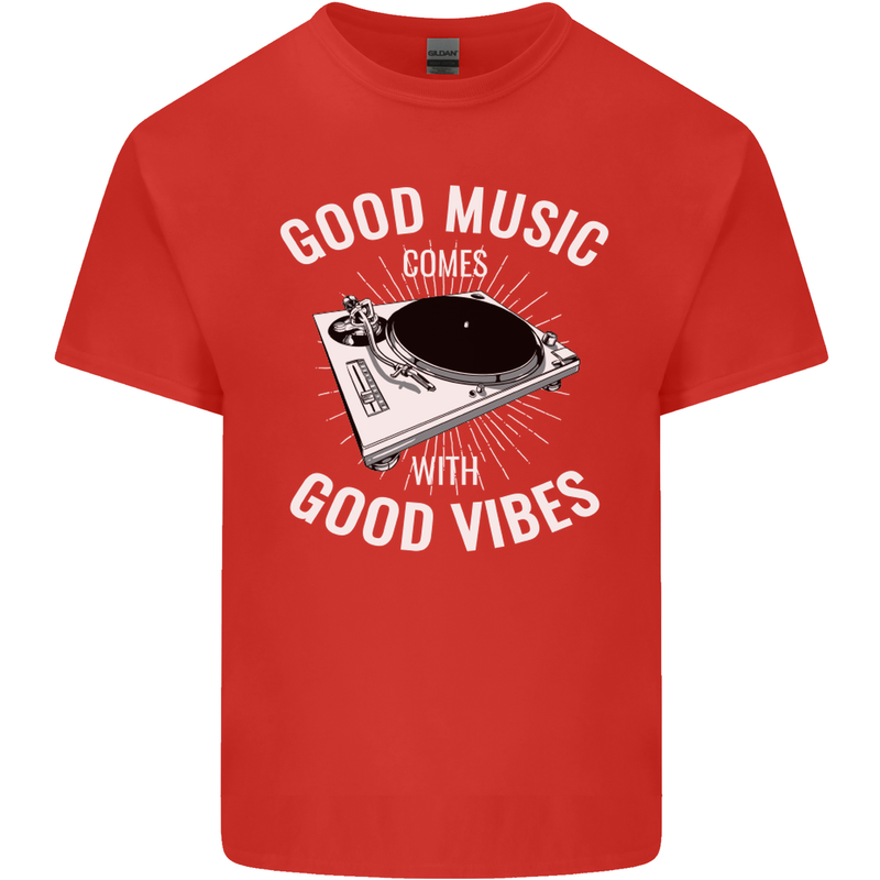 Good Music Vibes DJ Decks Vinyl Turntable Kids T-Shirt Childrens Red