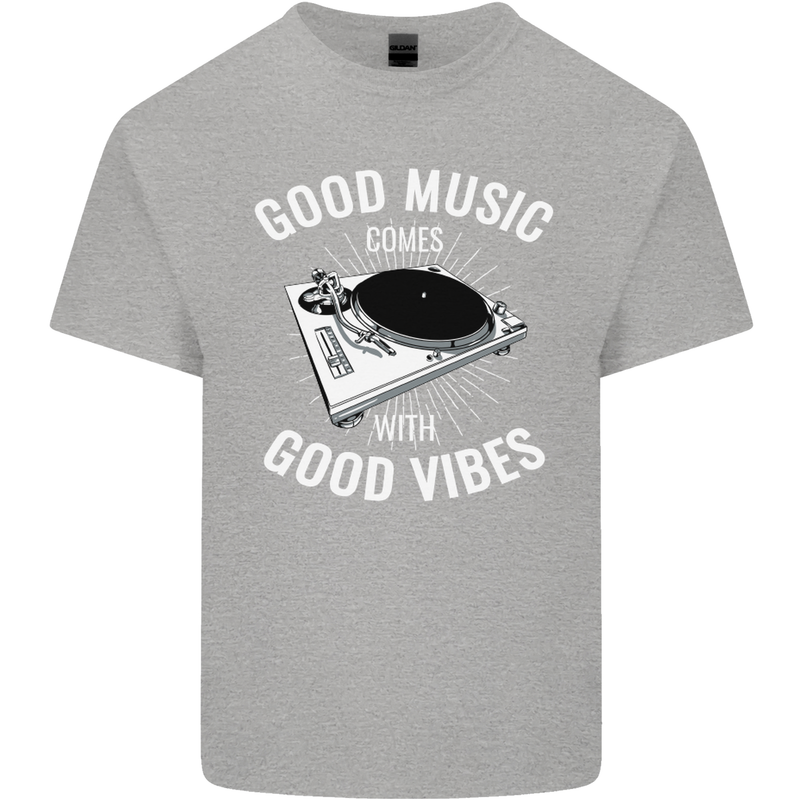 Good Music Vibes DJ Decks Vinyl Turntable Kids T-Shirt Childrens Sports Grey