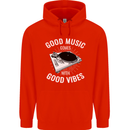 Good Music Vibes DJ Decks Vinyl Turntable Mens 80% Cotton Hoodie Bright Red