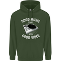 Good Music Vibes DJ Decks Vinyl Turntable Mens 80% Cotton Hoodie Forest Green