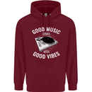 Good Music Vibes DJ Decks Vinyl Turntable Mens 80% Cotton Hoodie Maroon