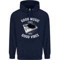 Good Music Vibes DJ Decks Vinyl Turntable Mens 80% Cotton Hoodie Navy Blue