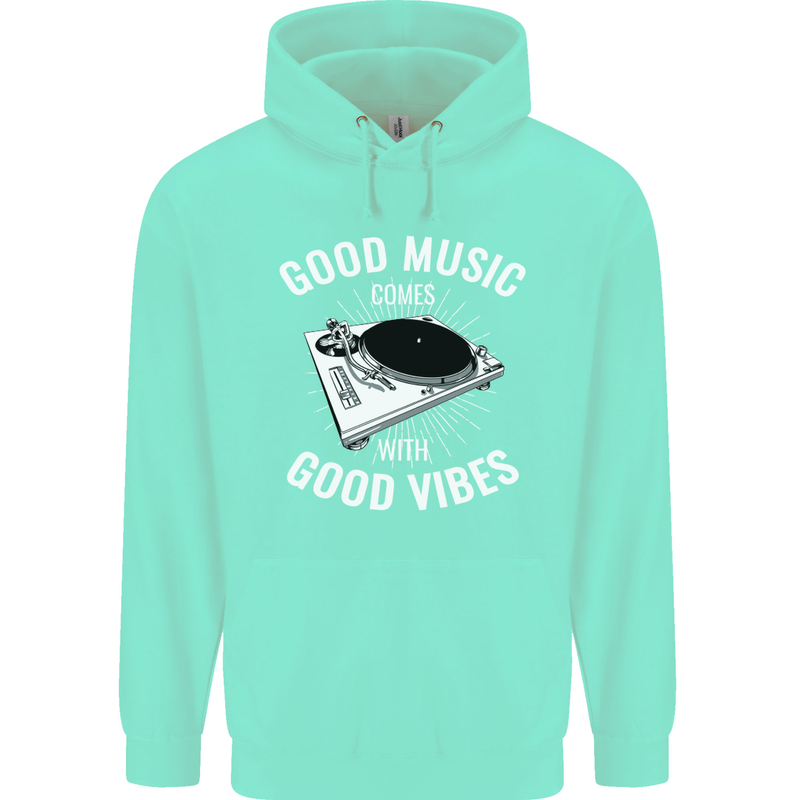 Good Music Vibes DJ Decks Vinyl Turntable Mens 80% Cotton Hoodie Peppermint