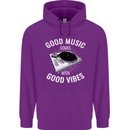 Good Music Vibes DJ Decks Vinyl Turntable Mens 80% Cotton Hoodie Purple