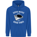 Good Music Vibes DJ Decks Vinyl Turntable Mens 80% Cotton Hoodie Royal Blue
