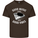 Good Music Vibes DJ Decks Vinyl Turntable Mens Cotton T-Shirt Tee Top Dark Chocolate