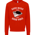 Good Music Vibes DJ Decks Vinyl Turntable Mens Sweatshirt Jumper Bright Red