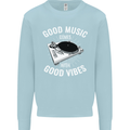 Good Music Vibes DJ Decks Vinyl Turntable Mens Sweatshirt Jumper Light Blue