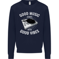 Good Music Vibes DJ Decks Vinyl Turntable Mens Sweatshirt Jumper Navy Blue