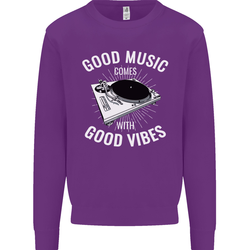 Good Music Vibes DJ Decks Vinyl Turntable Mens Sweatshirt Jumper Purple