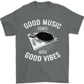 Good Music Vibes DJ Decks Vinyl Turntable Mens T-Shirt Cotton Gildan Charcoal