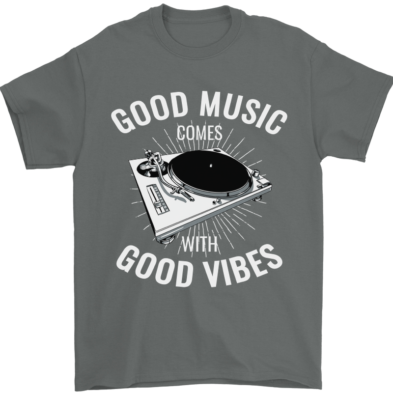 Good Music Vibes DJ Decks Vinyl Turntable Mens T-Shirt Cotton Gildan Charcoal