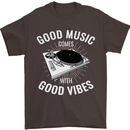 Good Music Vibes DJ Decks Vinyl Turntable Mens T-Shirt Cotton Gildan Dark Chocolate