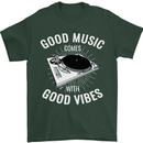 Good Music Vibes DJ Decks Vinyl Turntable Mens T-Shirt Cotton Gildan Forest Green