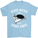 Good Music Vibes DJ Decks Vinyl Turntable Mens T-Shirt Cotton Gildan Light Blue
