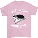 Good Music Vibes DJ Decks Vinyl Turntable Mens T-Shirt Cotton Gildan Light Pink