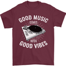 Good Music Vibes DJ Decks Vinyl Turntable Mens T-Shirt Cotton Gildan Maroon