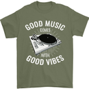 Good Music Vibes DJ Decks Vinyl Turntable Mens T-Shirt Cotton Gildan Military Green